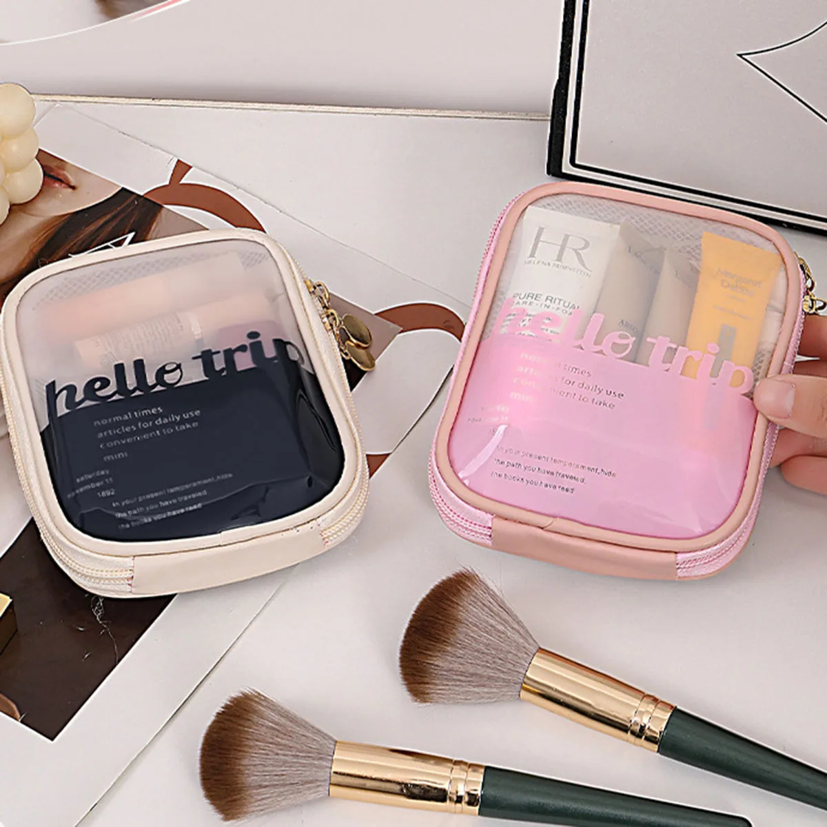 Beauty Makeup Bag - 투명 휴대용 화장품 파우치 립스틱 정리함